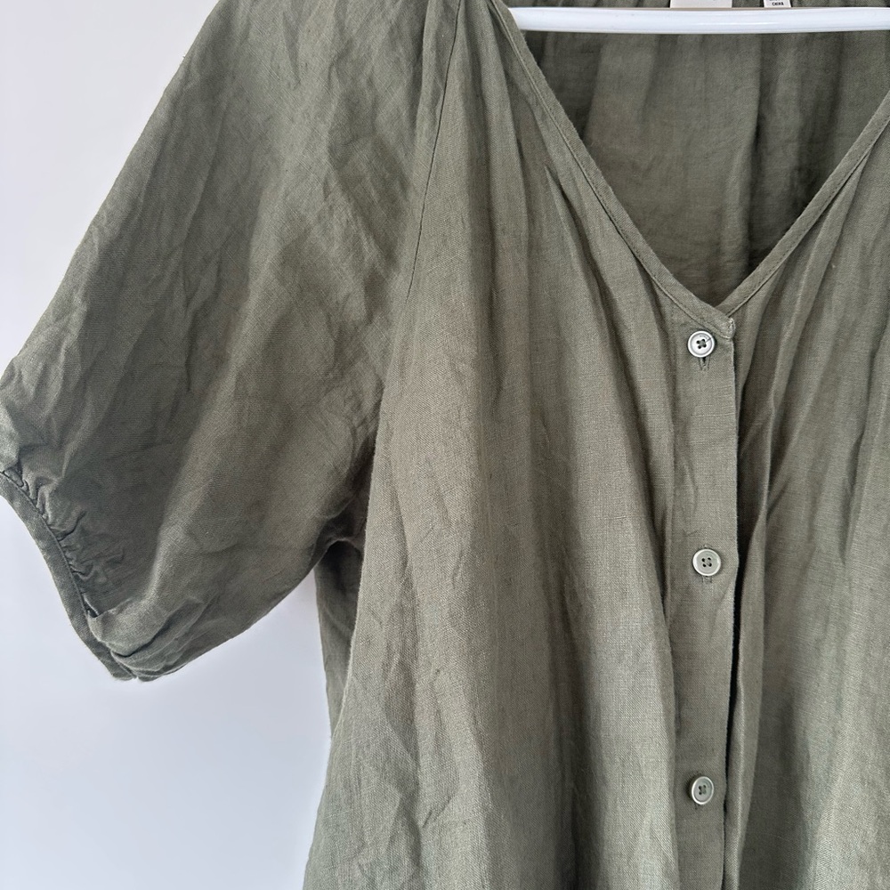 Wilfred Olive Green Button-Front Linen Dress - Picture 4 of 5